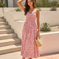 Pink Floral Print Smocked Bodice Spaghetti Strap Maxi Dress OMFORT