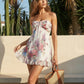 SOLACE  Floral Print Strapless Ruched Bust Ruffle Hem Mini Dress?