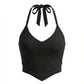 SOLACE  Black Halter Neck Tie-up Design Slim Fit Cropped Top?