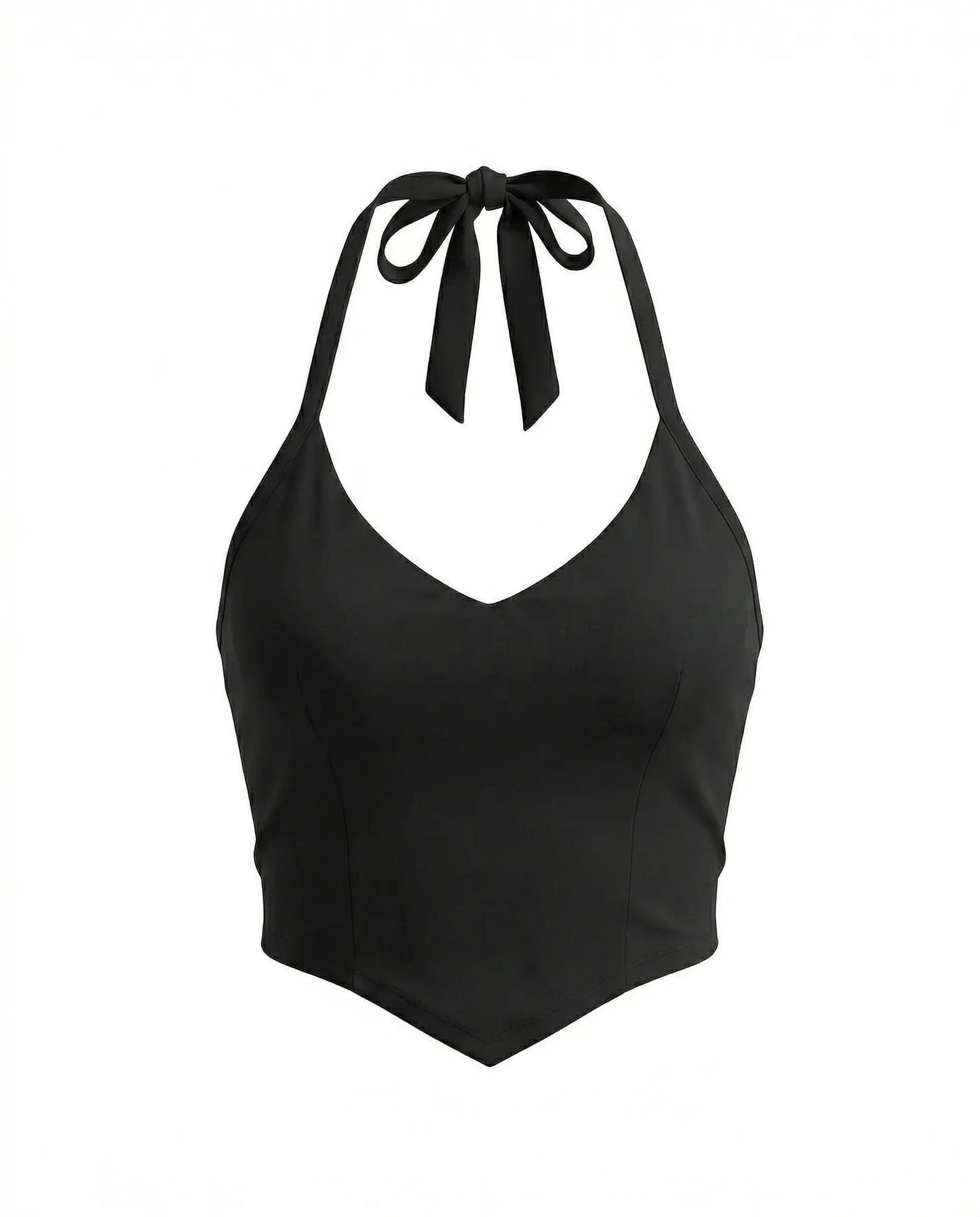 SOLACE  Black Halter Neck Tie-up Design Slim Fit Cropped Top?