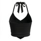 SOLACE  Black Halter Neck Tie-up Design Slim Fit Cropped Top?