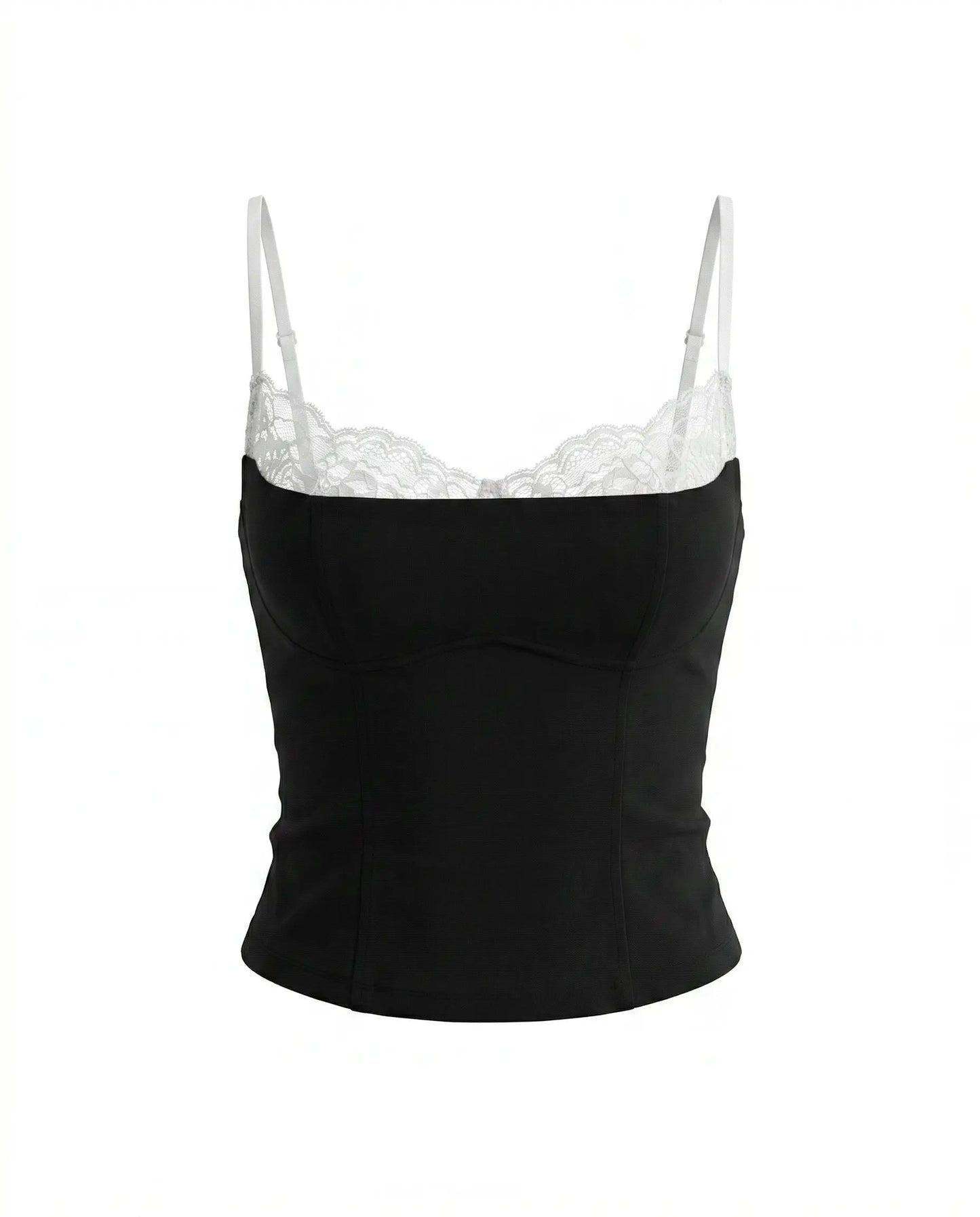SOLACE  Black Lace Trim Cami Crop Top?