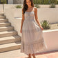 Light Grey Tiered Spaghetti Strap Smocked Waist Maxi Dress OMFORT