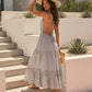 Light Grey Tiered Spaghetti Strap Smocked Waist Maxi Dress OMFORT
