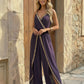 SOLACE  Purple Spaghetti Strap Gold Embroidered Wide Leg Jumpsuit?