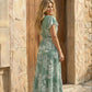 SOLACE  Green Leaf Print V-Neck Tiered Maxi Dress?