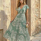 SOLACE  Green Leaf Print V-Neck Tiered Maxi Dress?