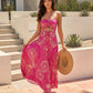 Pink Geometric Print Halter Neck Cutout Maxi Dress OMFORT