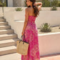 Pink Geometric Print Halter Neck Cutout Maxi Dress OMFORT