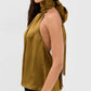 SOLACE  Olive Green Fringe Back Tie Satin Relaxed Regular Top?