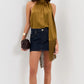 SOLACE  Olive Green Fringe Back Tie Satin Relaxed Regular Top?