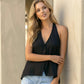 SOLACE  Black V-Neck Halter Tie Back Cami Top?
