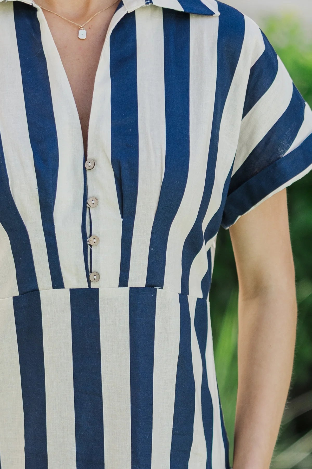 Search Your Heart Navy Blue Striped Midi Dress OMFORT