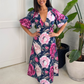Secret Radiance Maxi Dress in Navy with Pink Floral Linen Blend OMFORT