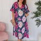 Secret Radiance Maxi Dress in Navy with Pink Floral Linen Blend OMFORT