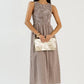 Smocked Gingham Midi, Brown OMFORT
