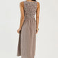Smocked Gingham Midi, Brown OMFORT