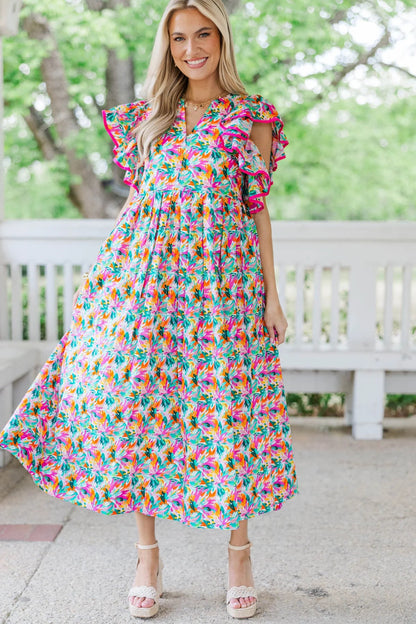 Stay Consistent Pink Abstract Midi Dress OMFORT
