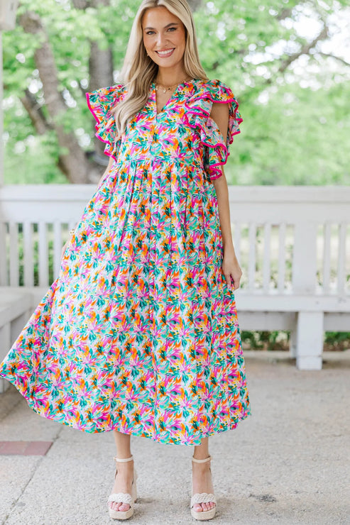 Stay Consistent Pink Abstract Midi Dress OMFORT
