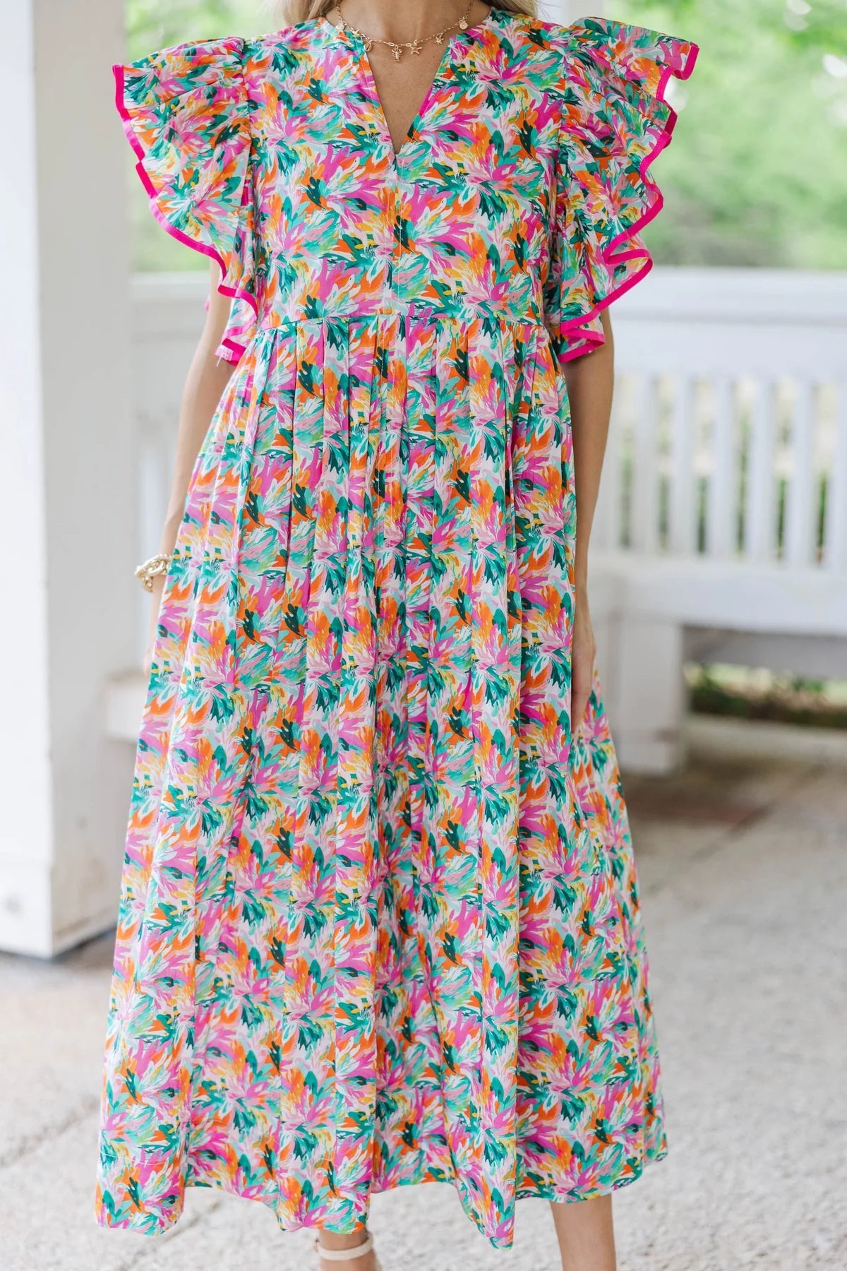 Stay Consistent Pink Abstract Midi Dress OMFORT