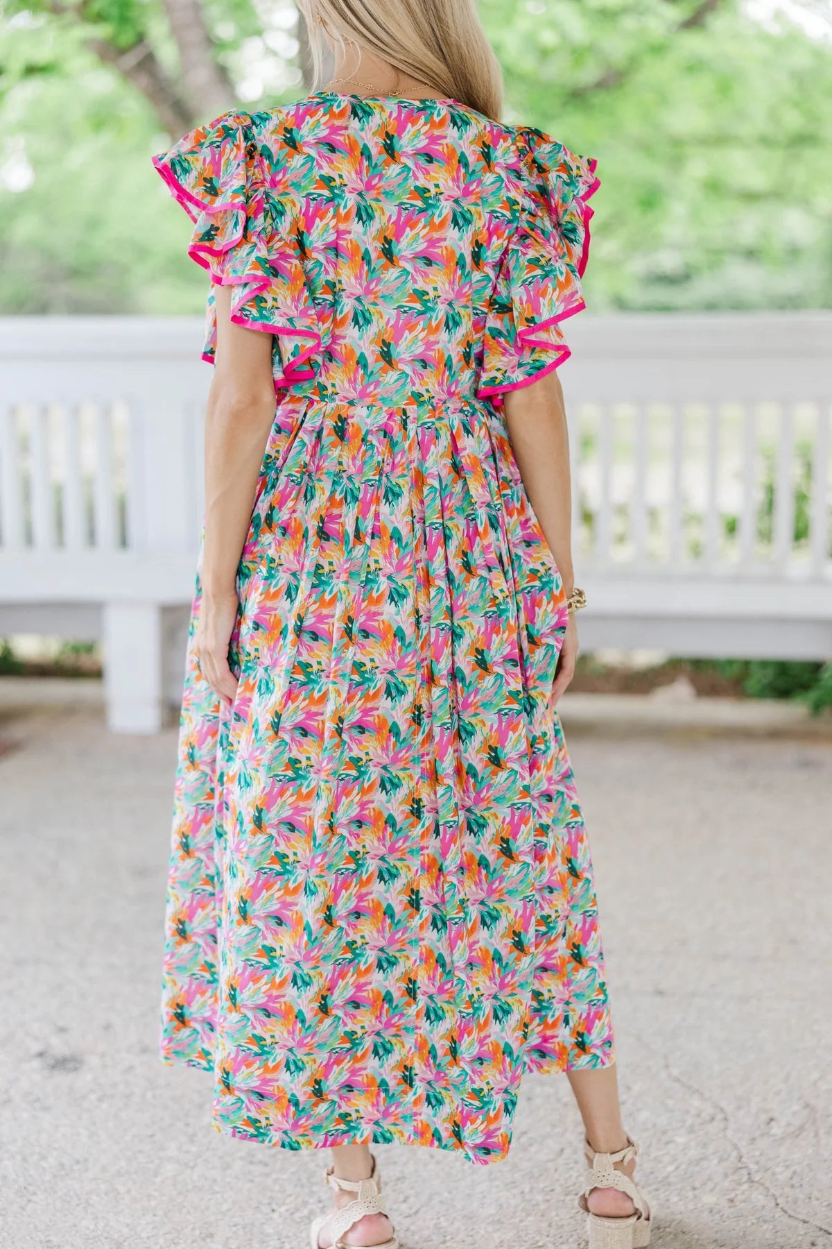 Stay Consistent Pink Abstract Midi Dress OMFORT