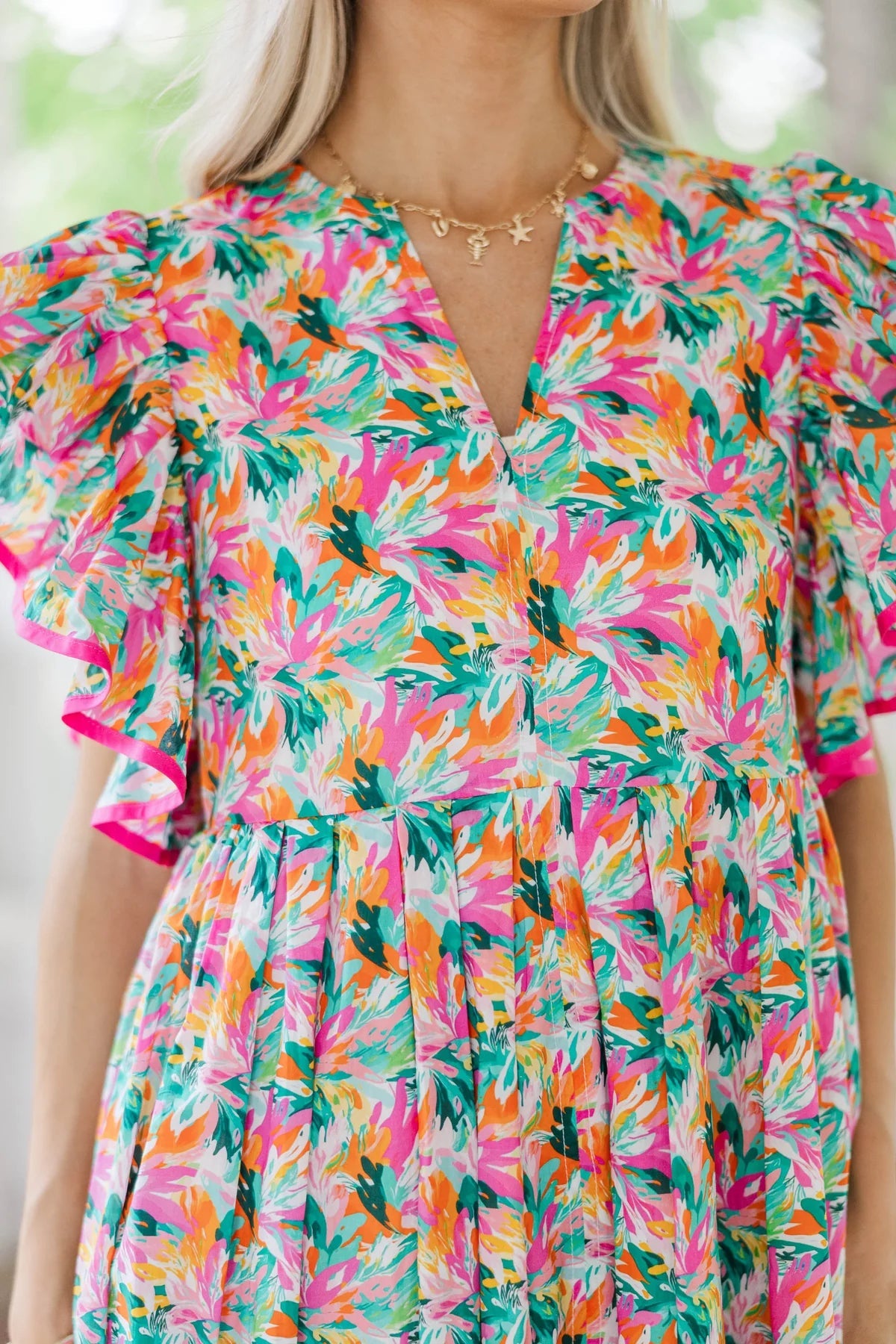 Stay Consistent Pink Abstract Midi Dress OMFORT