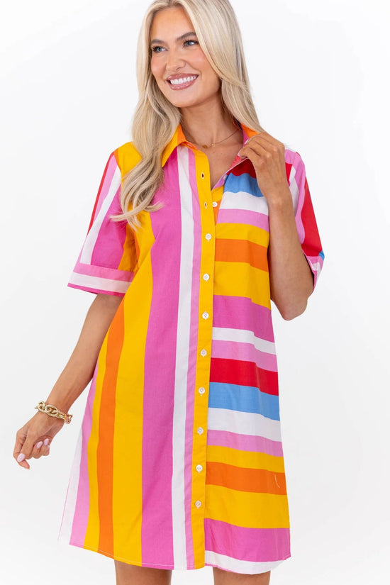 THML: Always Pulled Together Pink Striped Dress OMFORT