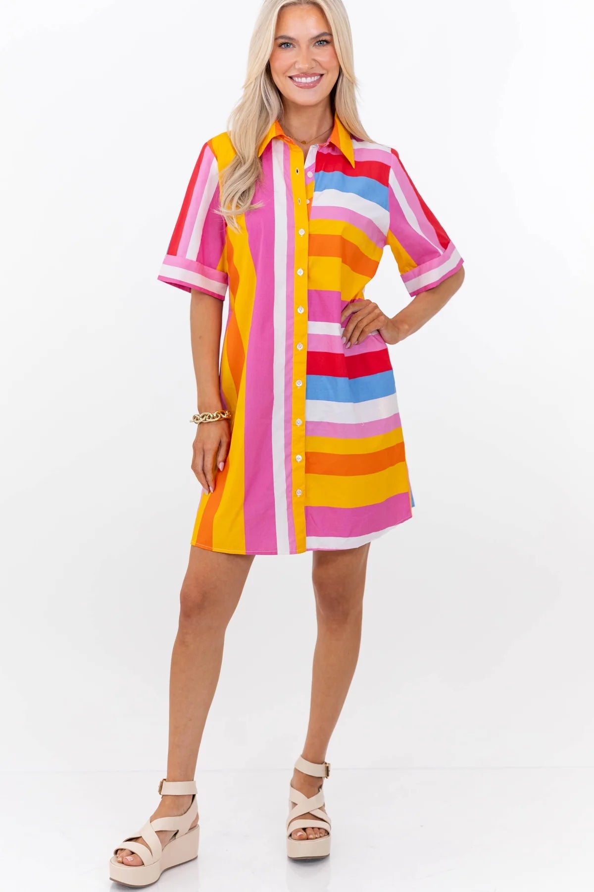 THML: Always Pulled Together Pink Striped Dress OMFORT