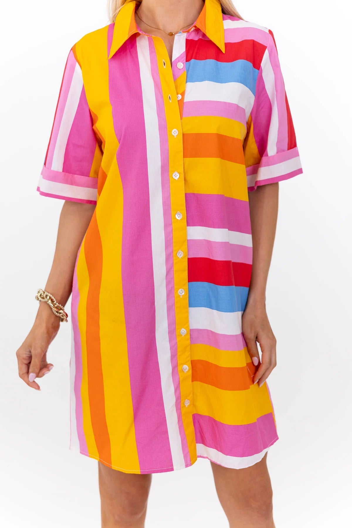 THML: Always Pulled Together Pink Striped Dress OMFORT