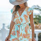 Teal & Orange Tropical Flutter Sleeve Romper OMFORT