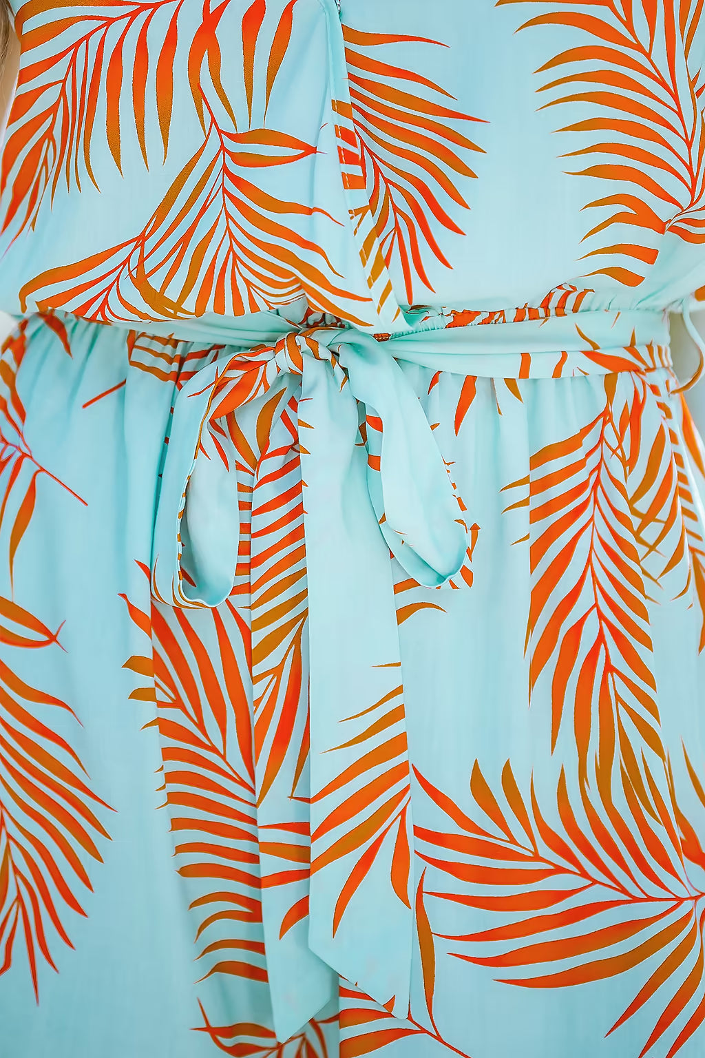 Teal & Orange Tropical Flutter Sleeve Romper OMFORT