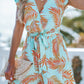Teal & Orange Tropical Flutter Sleeve Romper OMFORT