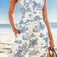 Toile Print Halter Neck Straight Leg Jumpsuit OMFORT