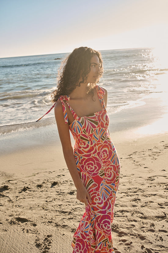 Nomi Floral Hendy Shoulder Tie Maxi Dress OMFORT