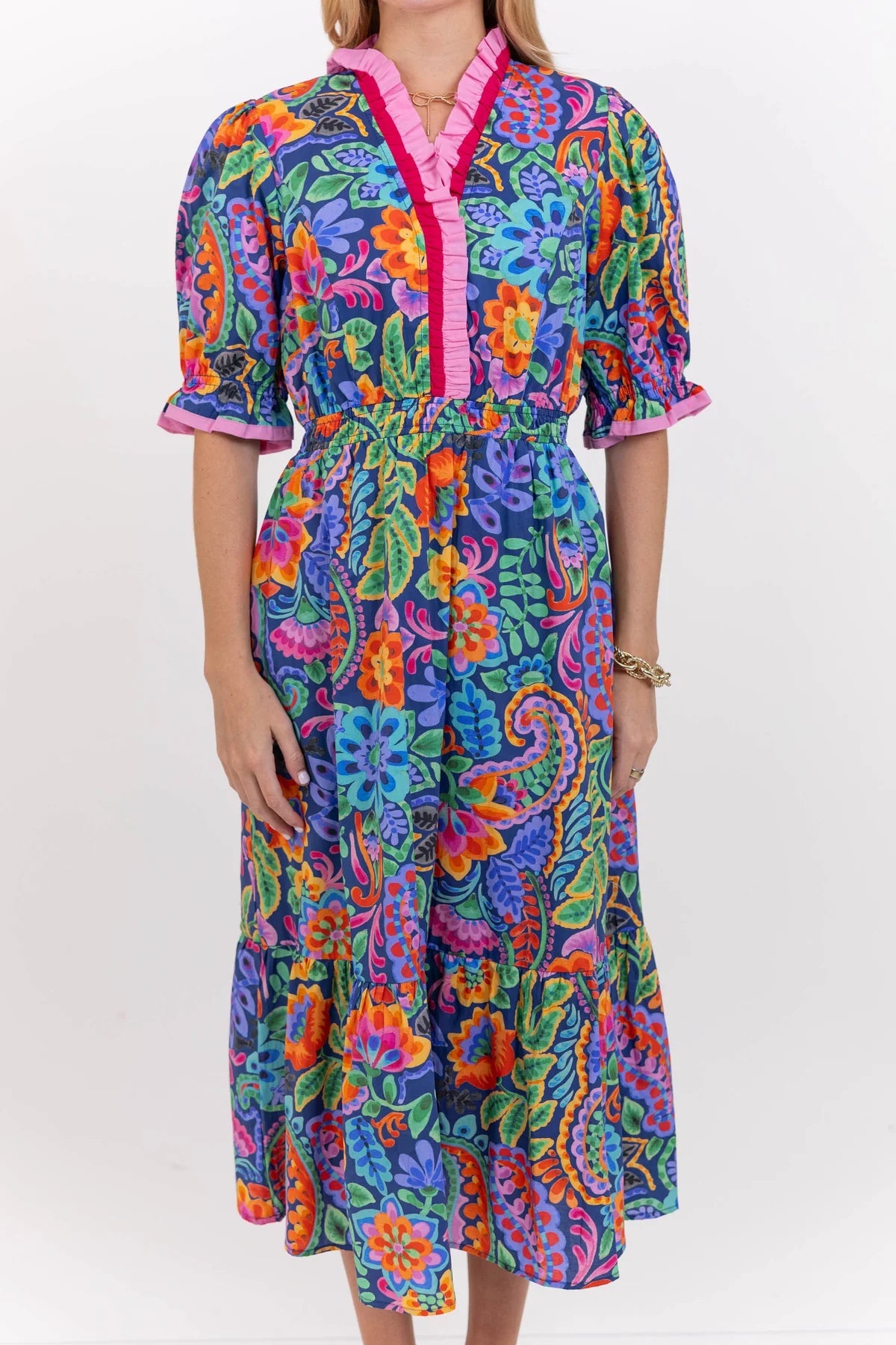 Where The Heart Is Navy Floral Midi Dress OMFORT