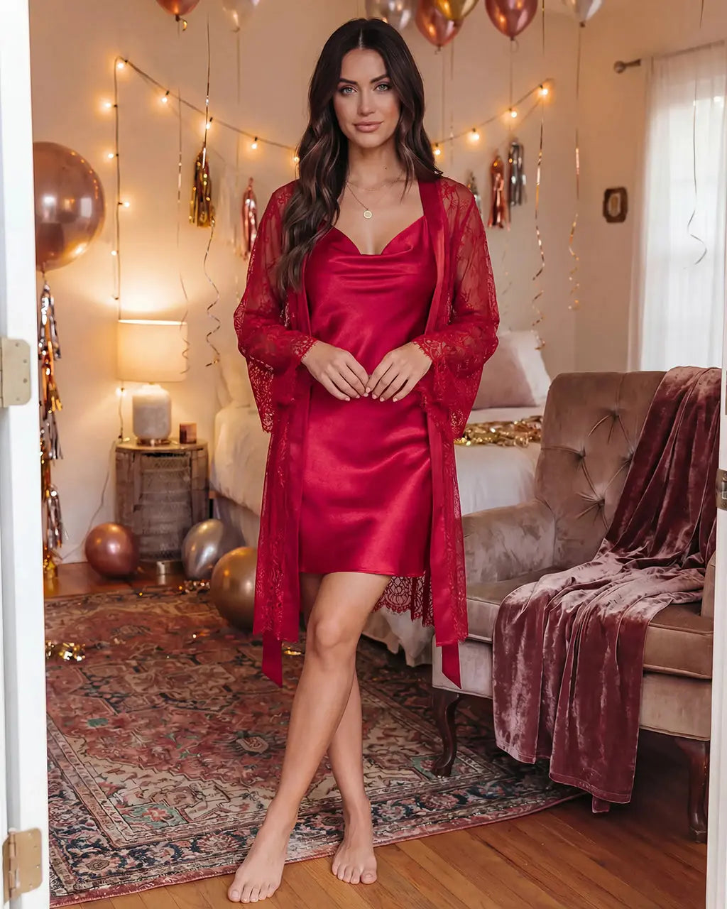 Elegant Satin Short Nightgown Robes Set - OMFORT