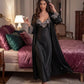 Lace Trim Satin Long Nightgown Robes Set - OMFORT
