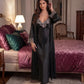 Lace Trim Satin Long Nightgown Robes Set - OMFORT
