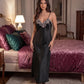 Lace Trim Satin Long Nightgown Robes Set - OMFORT