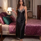 Lace Trim Satin Long Nightgown Robes Set - OMFORT