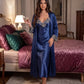 Lace Trim Satin Long Nightgown Robes Set - OMFORT