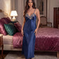 Lace Trim Satin Long Nightgown Robes Set - OMFORT
