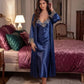 Lace Trim Satin Long Nightgown Robes Set - OMFORT