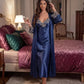 Lace Trim Satin Long Nightgown Robes Set - OMFORT