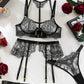Sexy Lace Choker Suspenders 5 Pcs Lingerie Set - OMFORT