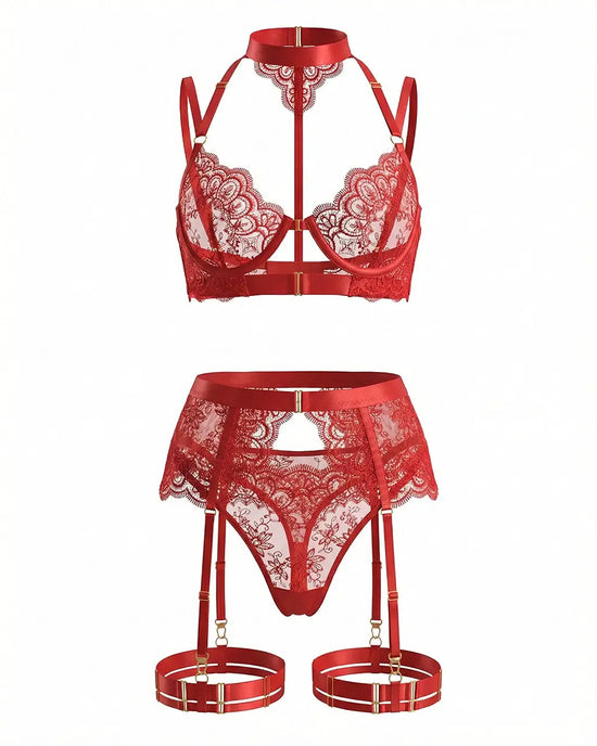 Sexy Lace Choker Suspenders 5 Pcs Lingerie Set - OMFORT