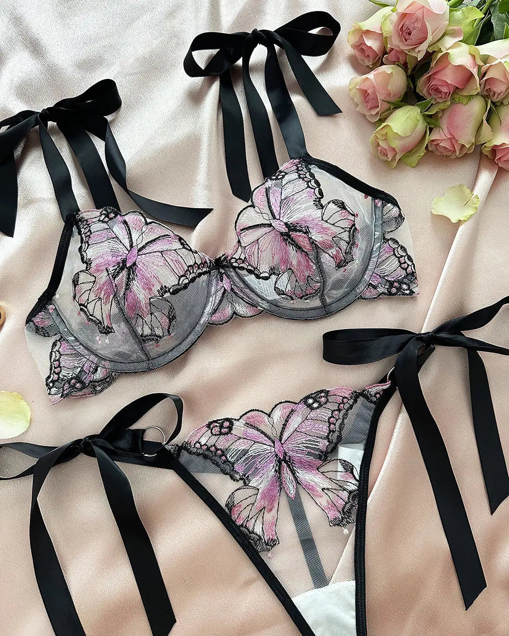 Butterfly Mesh 2 Pcs Lingerie Set - OMFORT