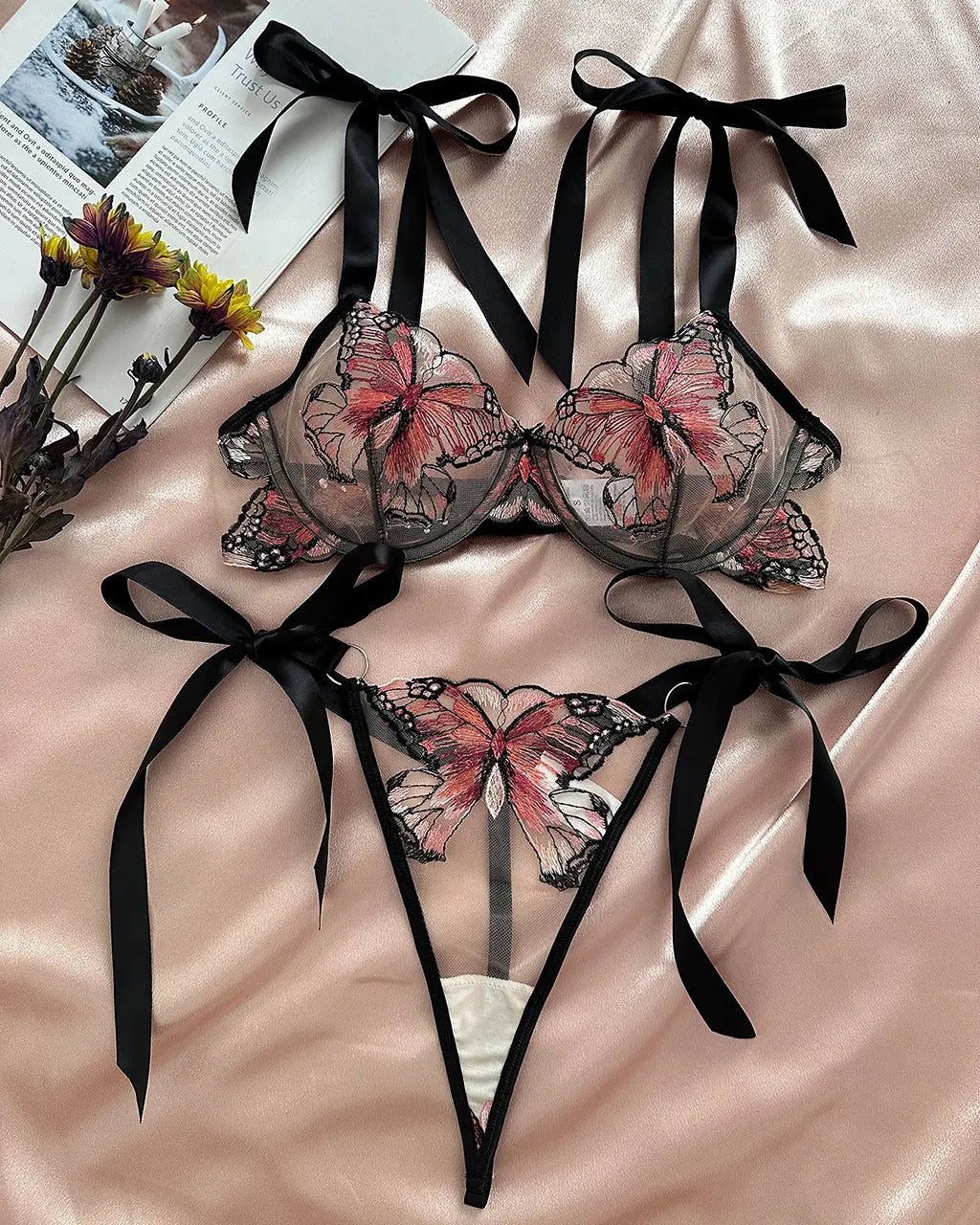 Butterfly Mesh 2 Pcs Lingerie Set - OMFORT