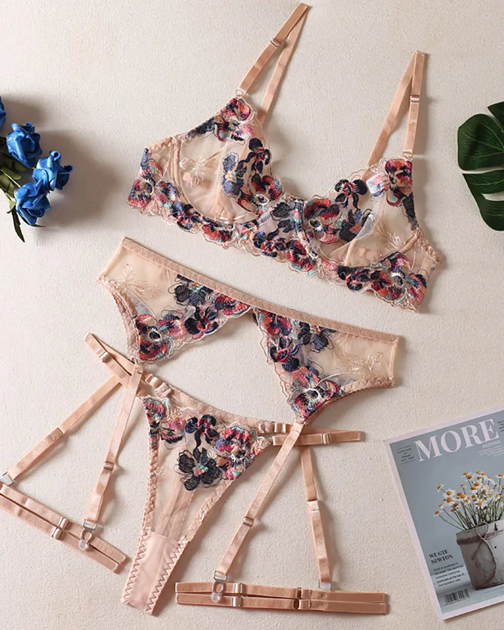 Blossom Sheer 4 Pcs Lingerie Set - OMFORT