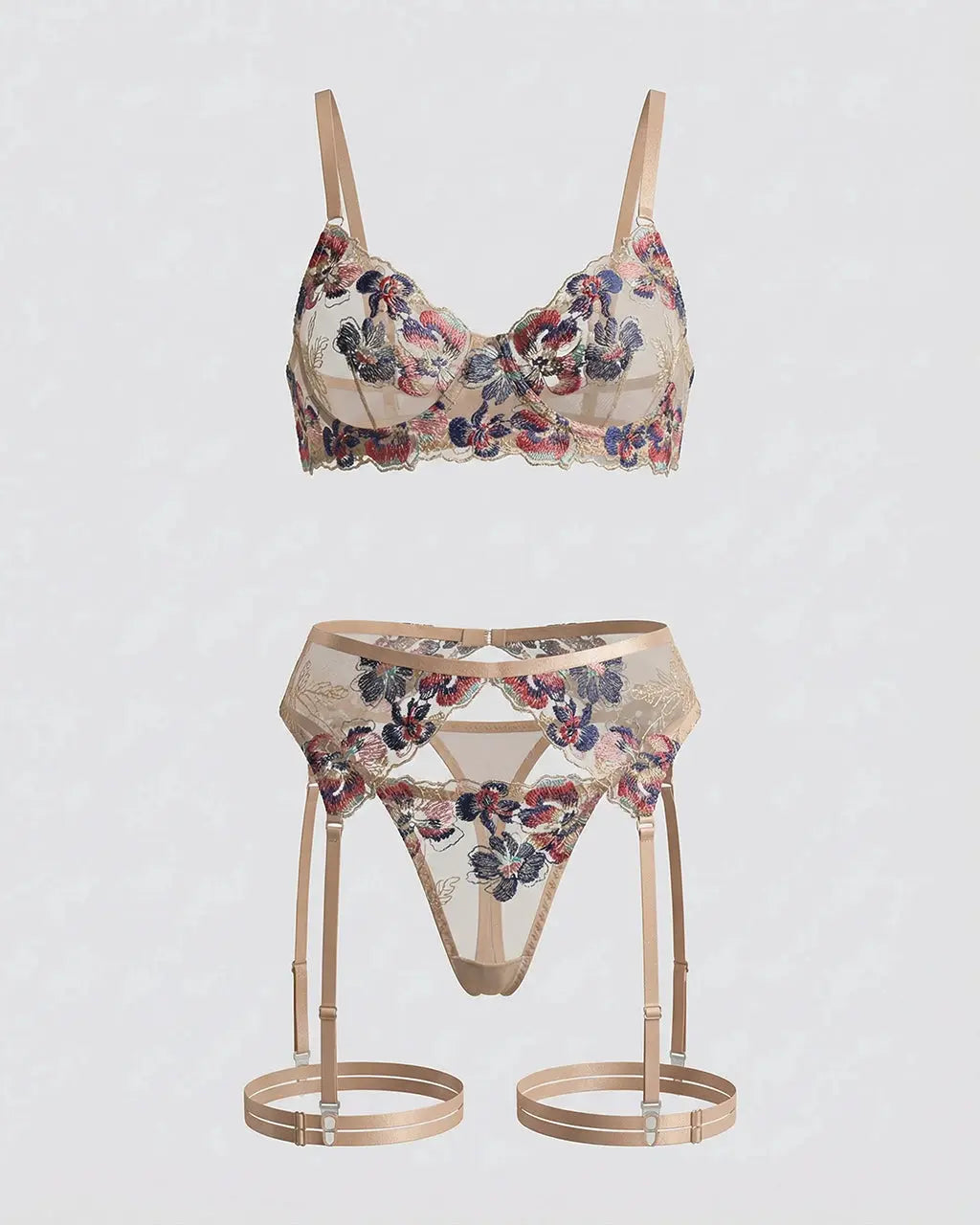 Blossom Sheer 4 Pcs Lingerie Set - OMFORT